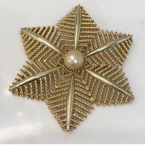 Large Golden White Pearl Brooch ☀️